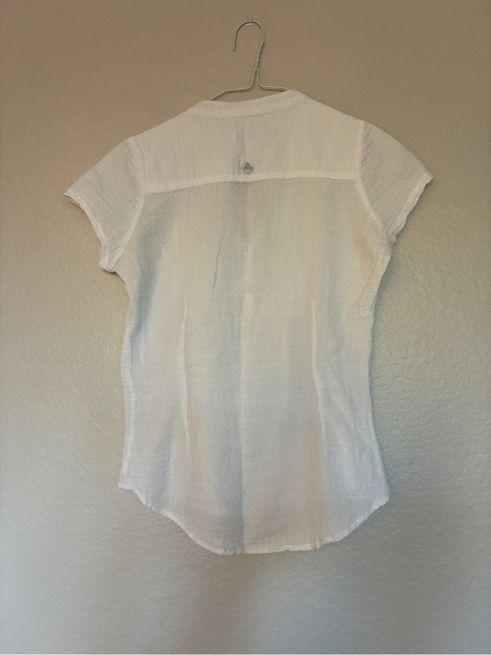 Prana Ellie Top White Short-Sleeve Pintuck Button Front Top Mandarin Collar Y2K - Picture 6 of 9